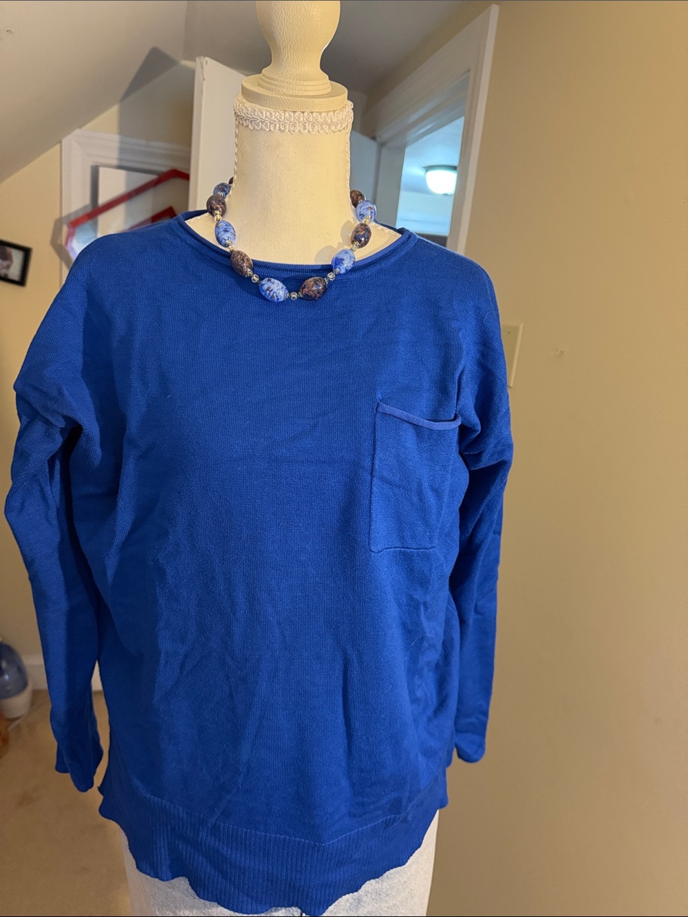Royal Blue Crewneck Sweater with Pocket